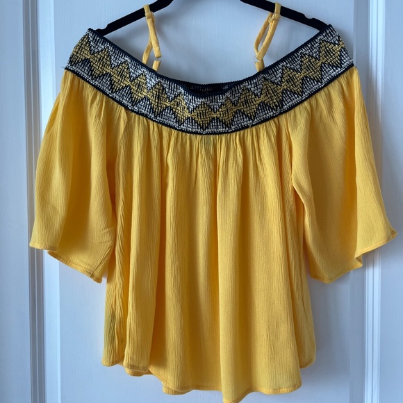 BCX Yellow Off-Shoulder Embroidered Boho Top - Picture 8 of 9